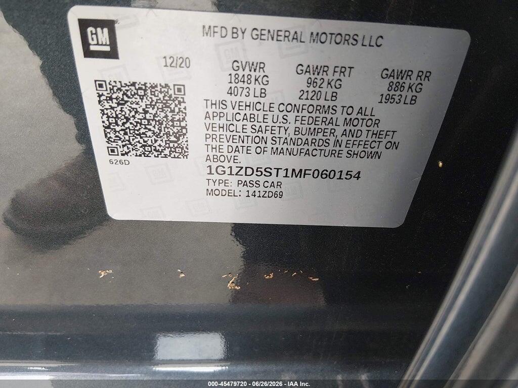 1G1ZD5ST1MF060154 2021 CHEVROLET MALIBU photo no. 9