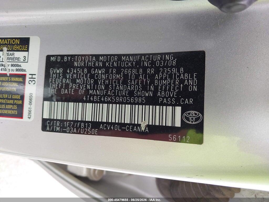 4T4BE46K59R056985 2009 TOYOTA CAMRY photo no. 9