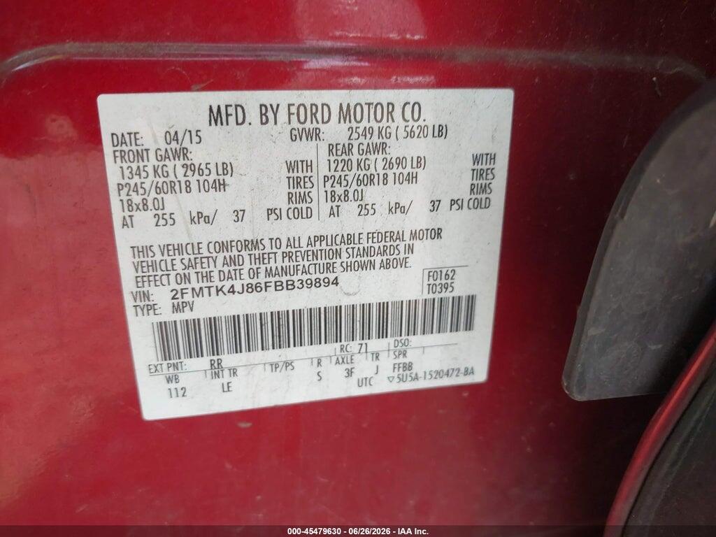 2FMTK4J86FBB39894 2015 FORD EDGE photo no. 9