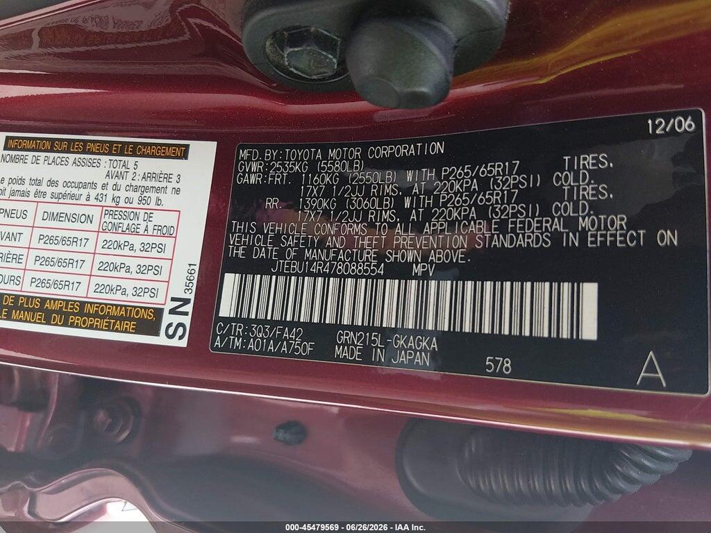 JTEBU14R478088554 2007 TOYOTA 4RUNNER photo no. 9