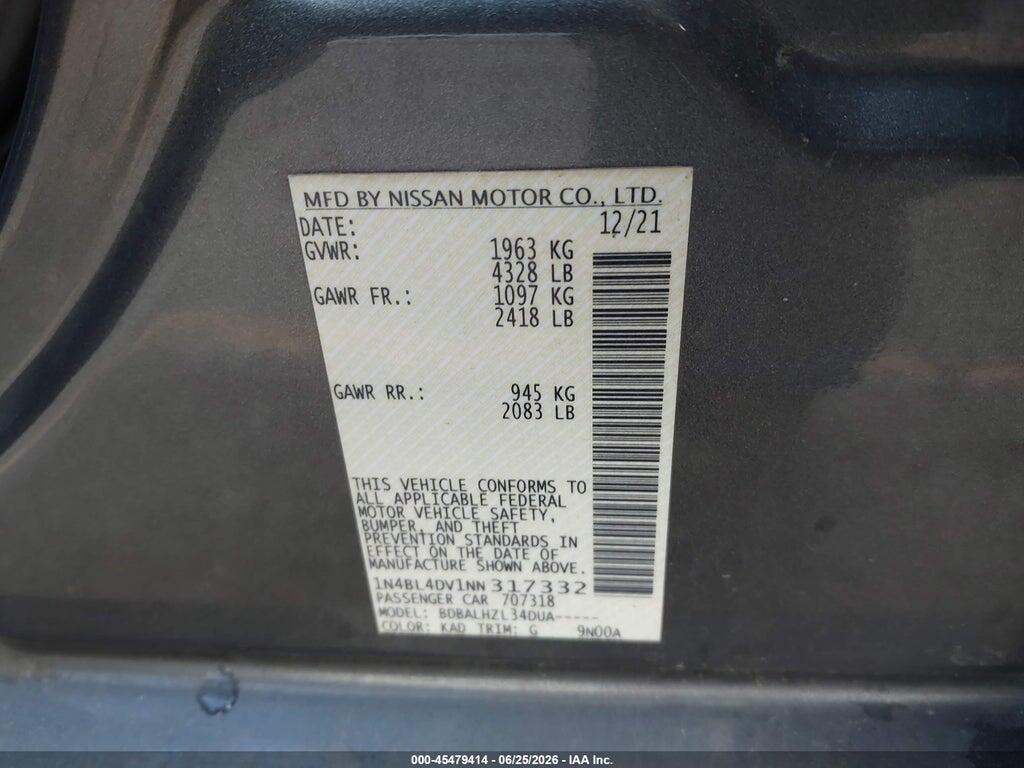 1N4BL4DV1NN317332 2022 NISSAN ALTIMA photo no. 9