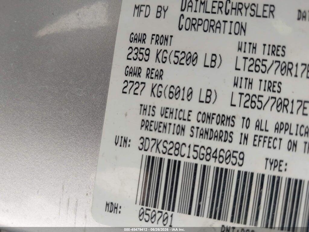 3D7KS28C15G846059 2005 DODGE RAM 2500 photo no. 9