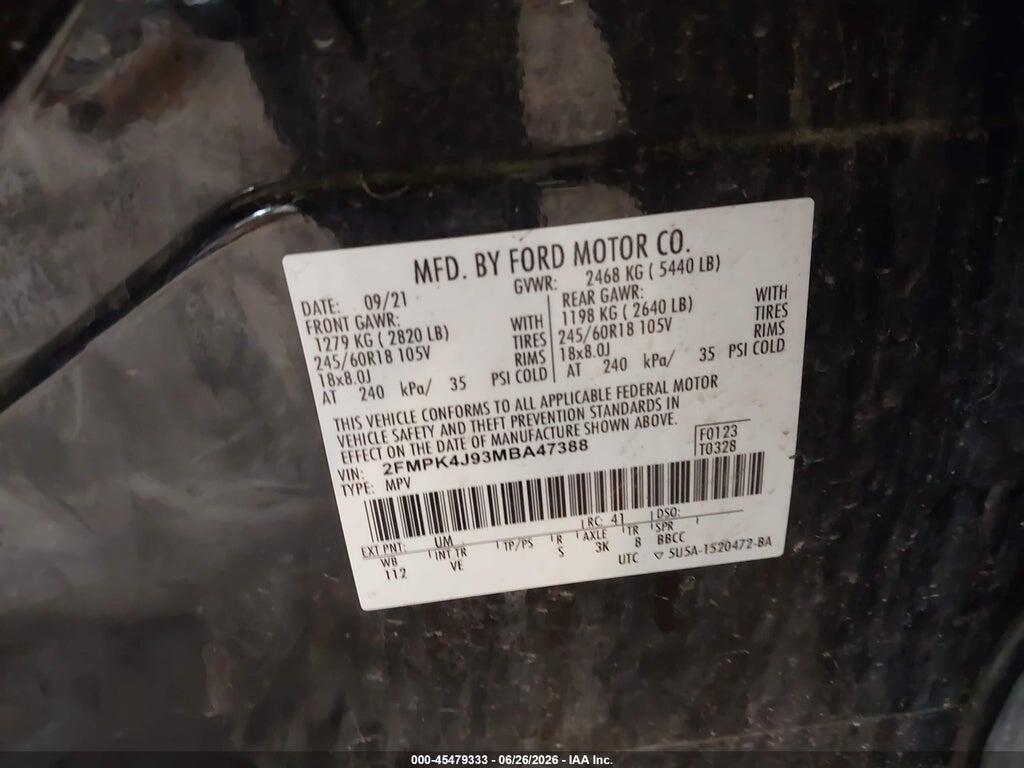 2FMPK4J93MBA47388 2021 FORD EDGE photo no. 9