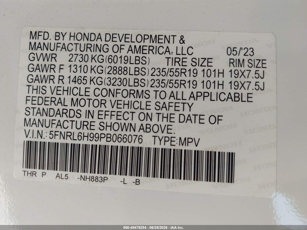 5FNRL6H99PB066076 2023 HONDA ODYSSEY photo no. 9