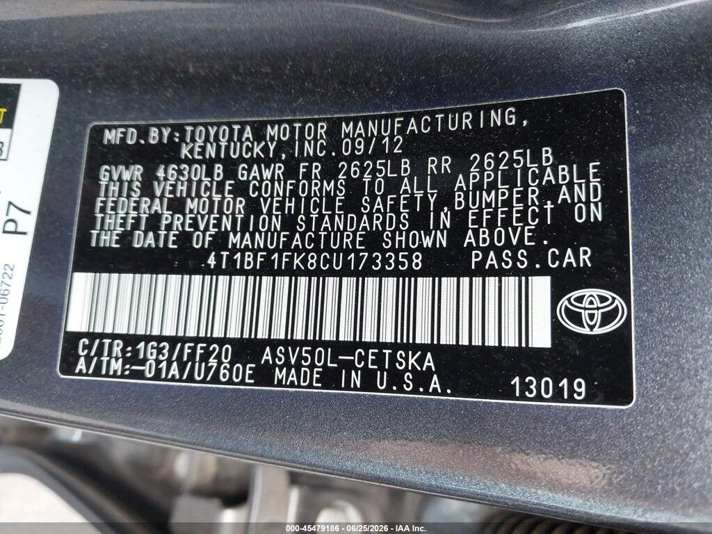 4T1BF1FK8CU173358 2012 TOYOTA CAMRY photo no. 9