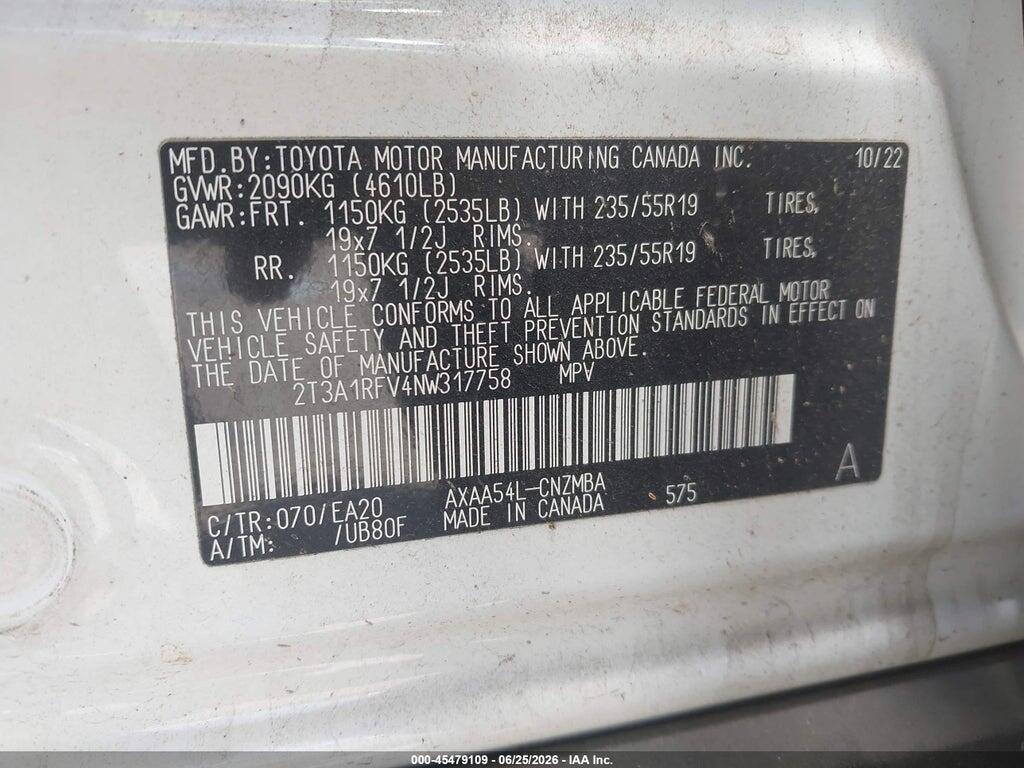 2T3A1RFV4NW317758 2022 TOYOTA RAV4 photo no. 9