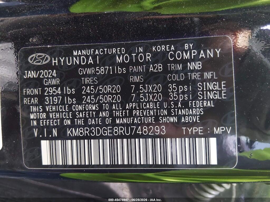 KM8R3DGE8RU748293 2024 HYUNDAI PALISADE photo no. 9