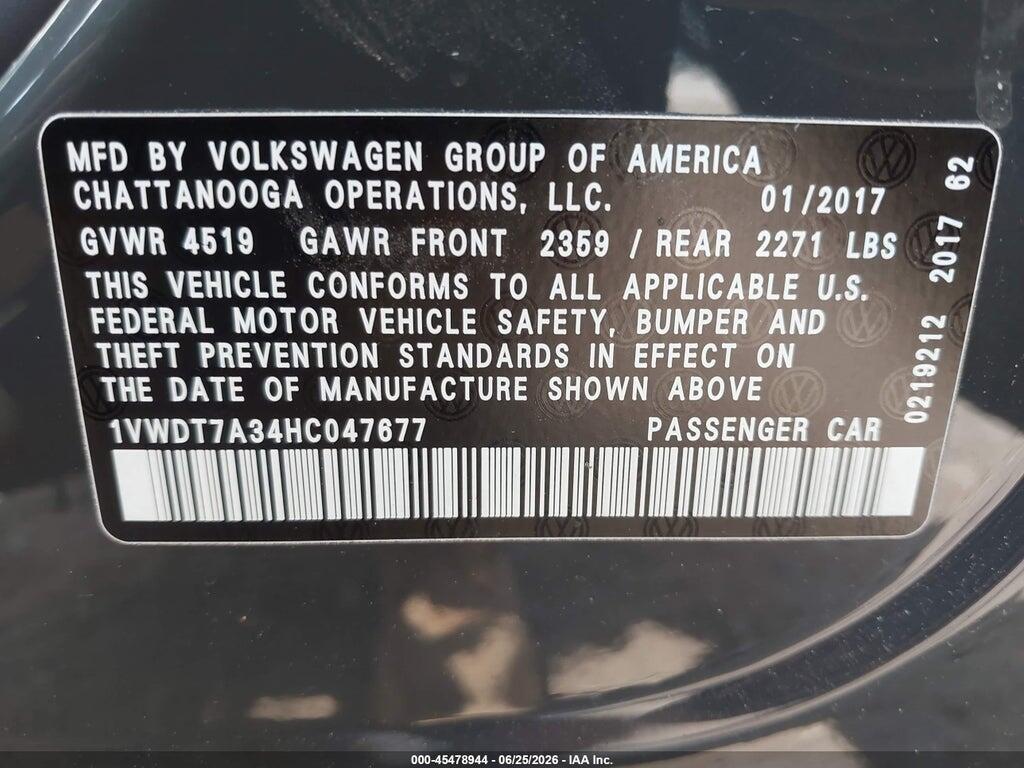 1VWDT7A34HC047677 2017 VOLKSWAGEN PASSAT photo no. 9