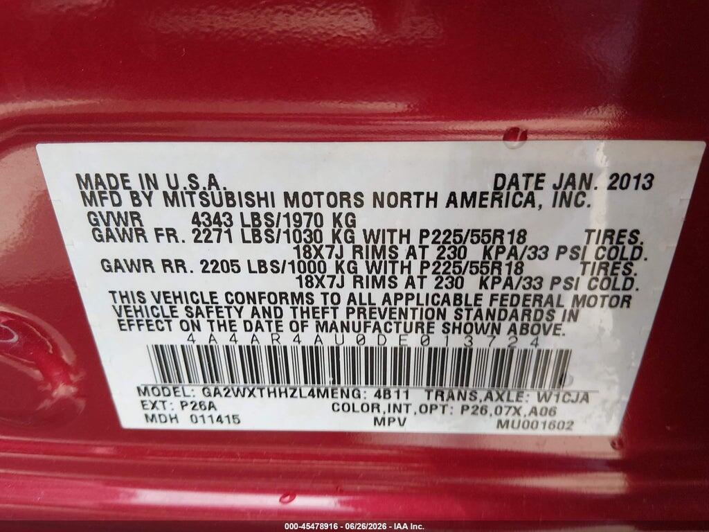 4A4AR4AU0DE013724 2013 MITSUBISHI OUTLANDER SPORT photo no. 9