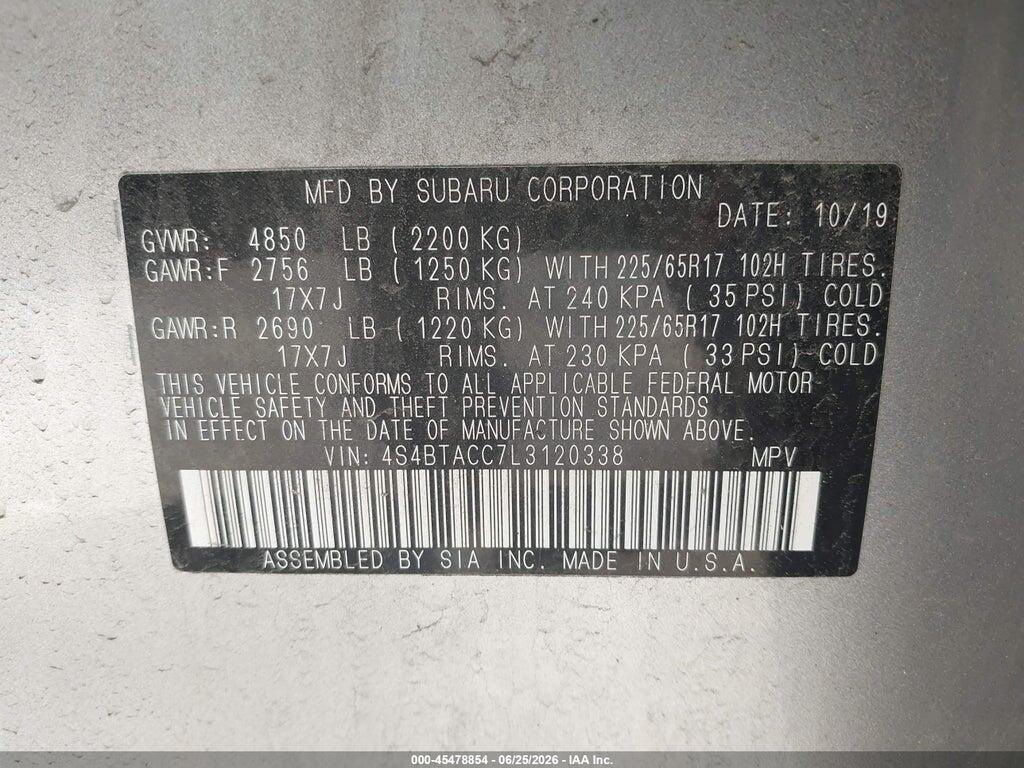 4S4BTACC7L3120338 2020 SUBARU OUTBACK photo no. 9