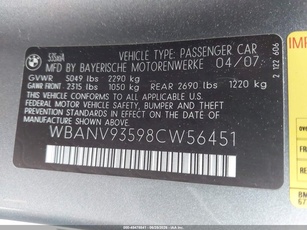 WBANV93598CW56451 2008 BMW 535XI photo no. 9