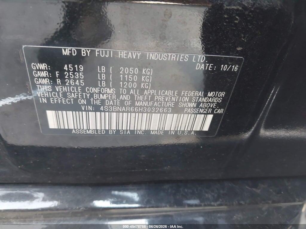 4S3BNAR66H3032663 2017 SUBARU LEGACY photo no. 9
