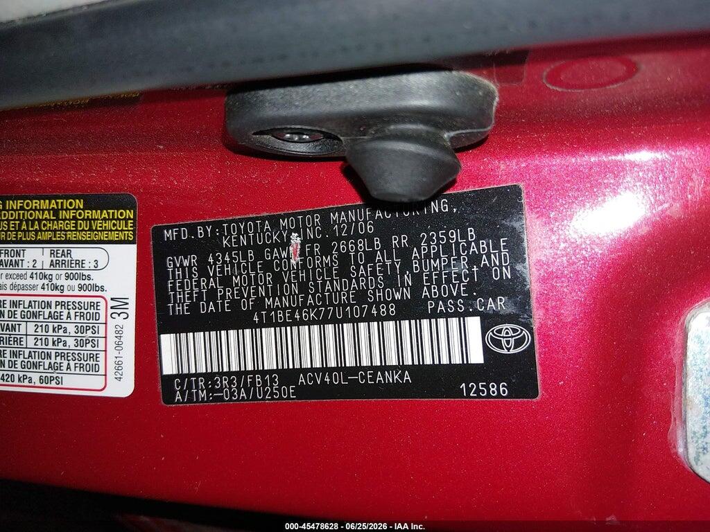 4T1BE46K77U107488 2007 TOYOTA CAMRY photo no. 9