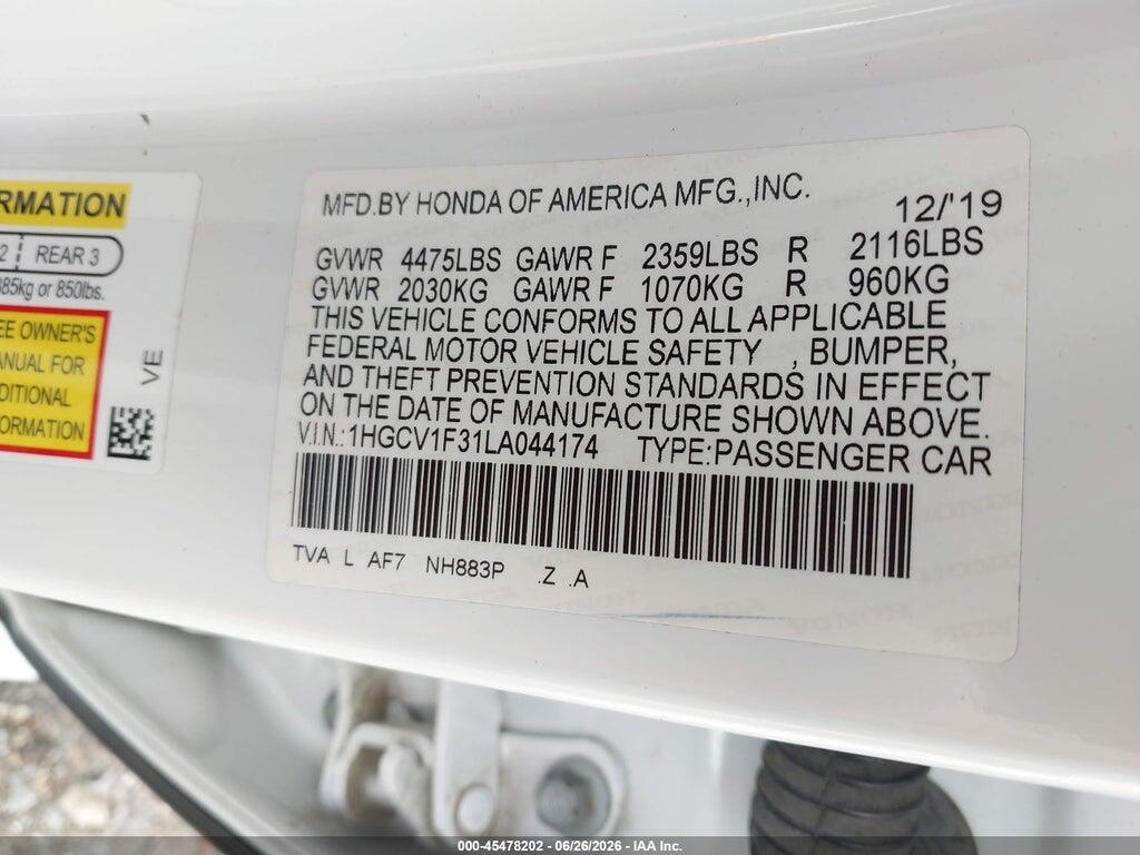 1HGCV1F31LA044174 2020 HONDA ACCORD photo no. 9