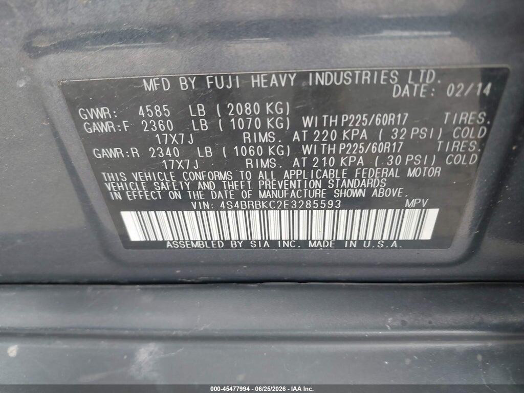 4S4BRBKC2E3285593 2014 SUBARU OUTBACK photo no. 9