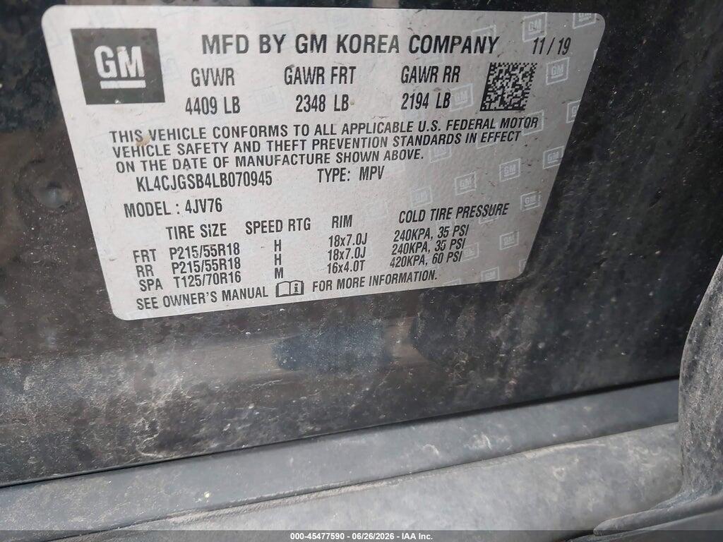 KL4CJGSB4LB070945 2020 BUICK ENCORE photo no. 9