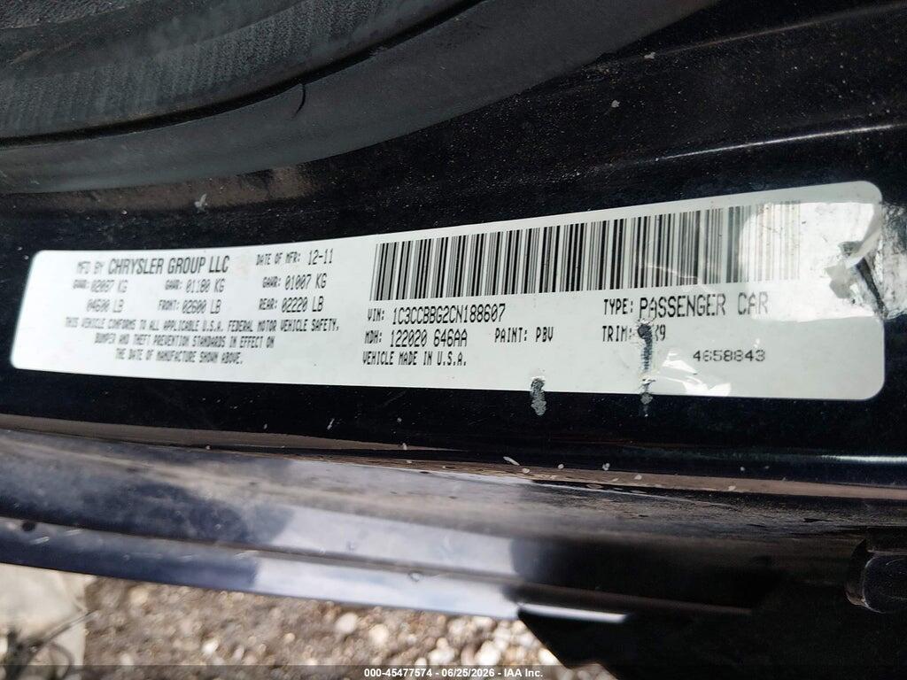 1C3CCBBG2CN188607 2012 CHRYSLER 200 photo no. 9