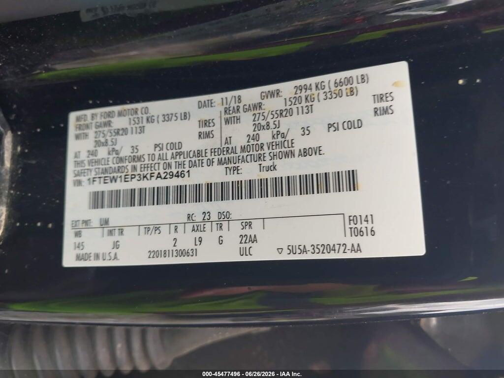 1FTEW1EP3KFA29461 2019 FORD F-150 photo no. 9