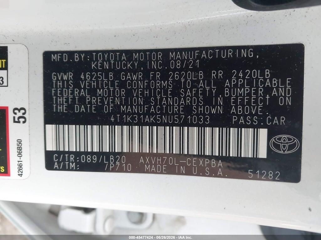 4T1K31AK5NU571033 2022 TOYOTA CAMRY photo no. 9