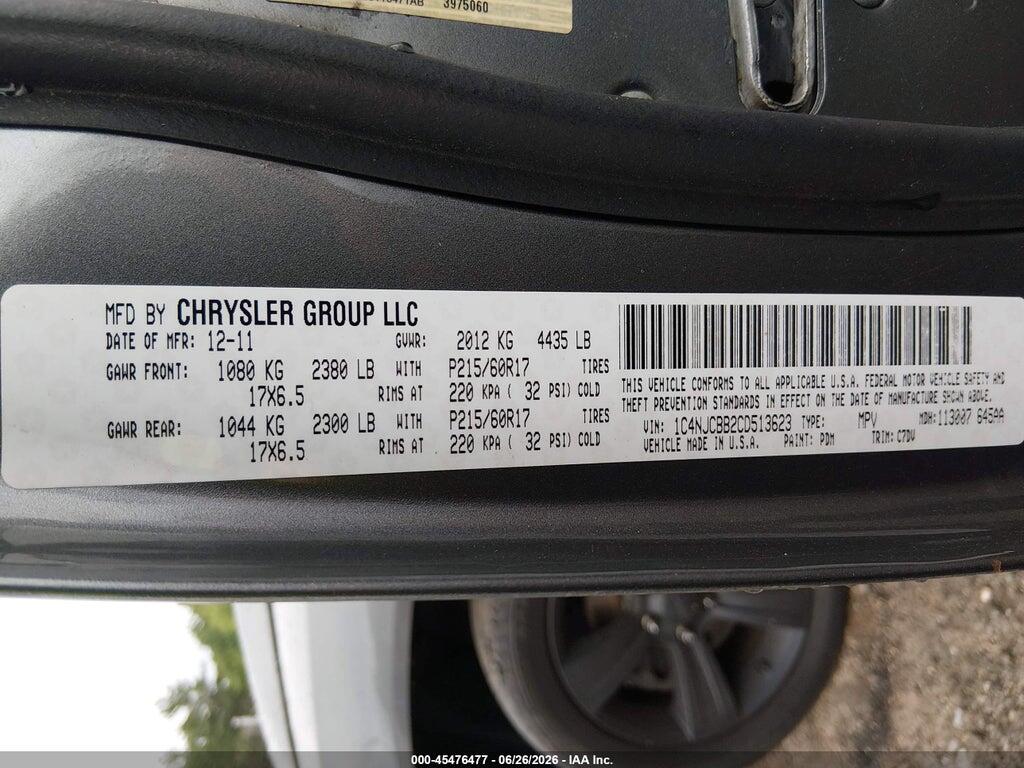 1C4NJCBB2CD513623 2012 JEEP COMPASS photo no. 9