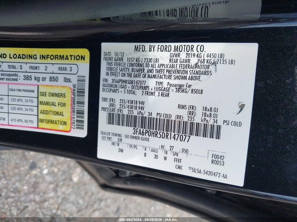 3FA6P0HR5DR147077 2013 FORD FUSION photo no. 9