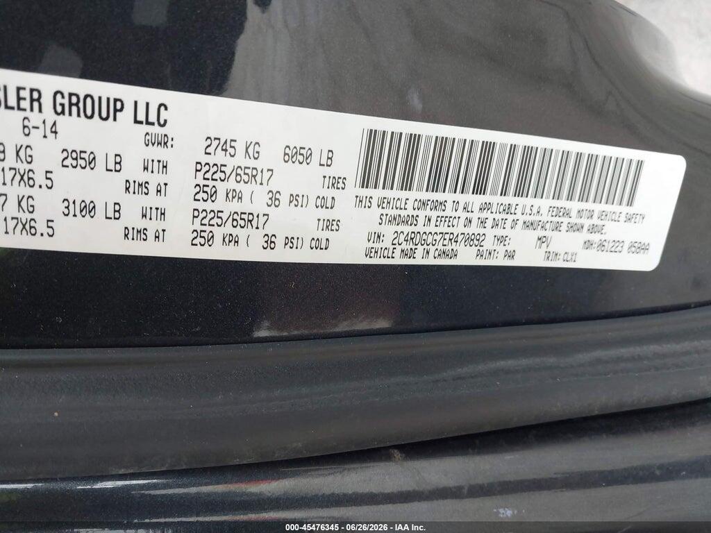 2C4RDGCG7ER470892 2014 DODGE GRAND CARAVAN photo no. 9