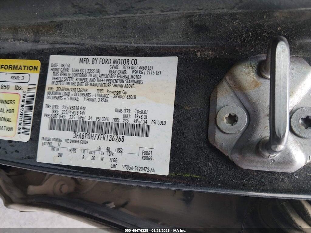 3FA6P0H7XFR136268 2015 FORD FUSION photo no. 9