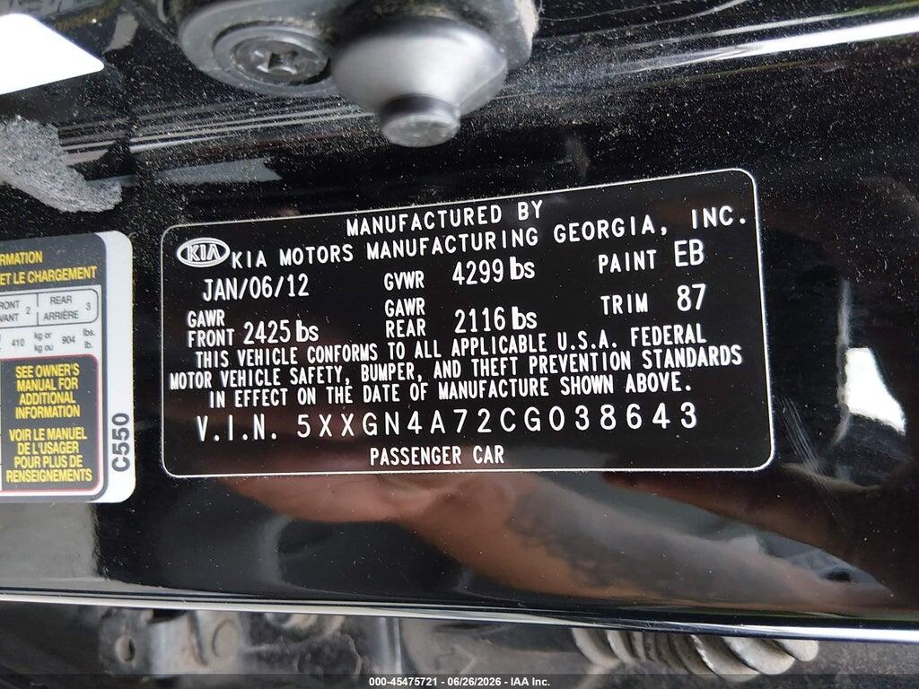 5XXGN4A72CG038643 2012 KIA OPTIMA photo no. 9