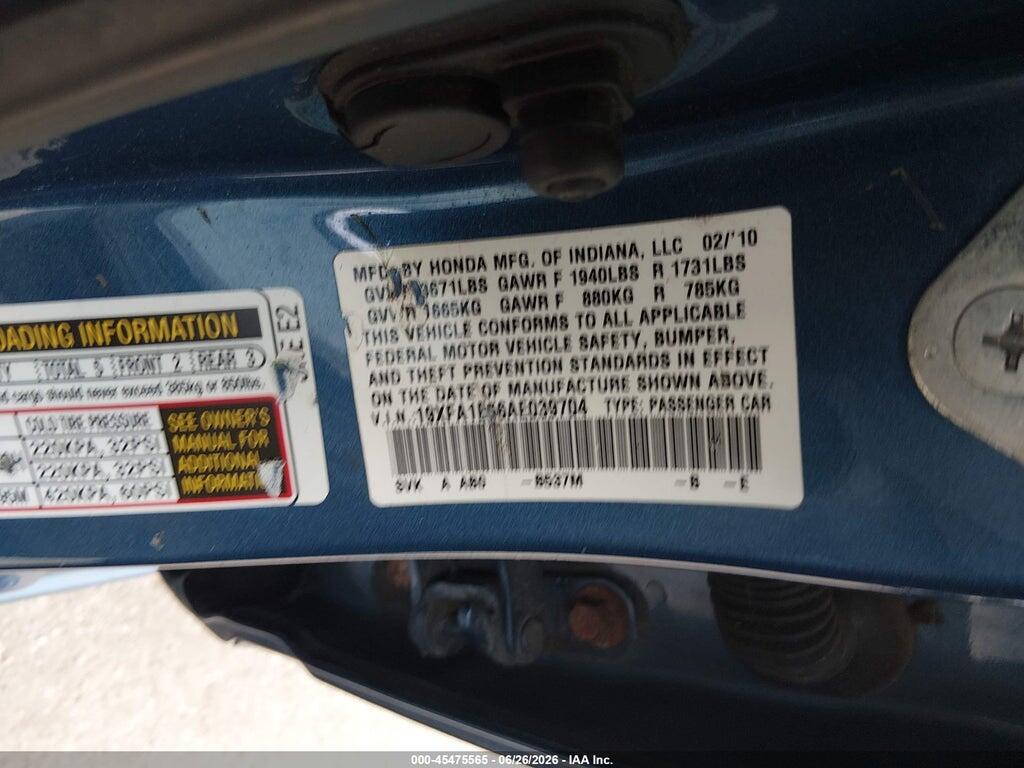 19XFA1E56AE039704 2010 HONDA CIVIC photo no. 9