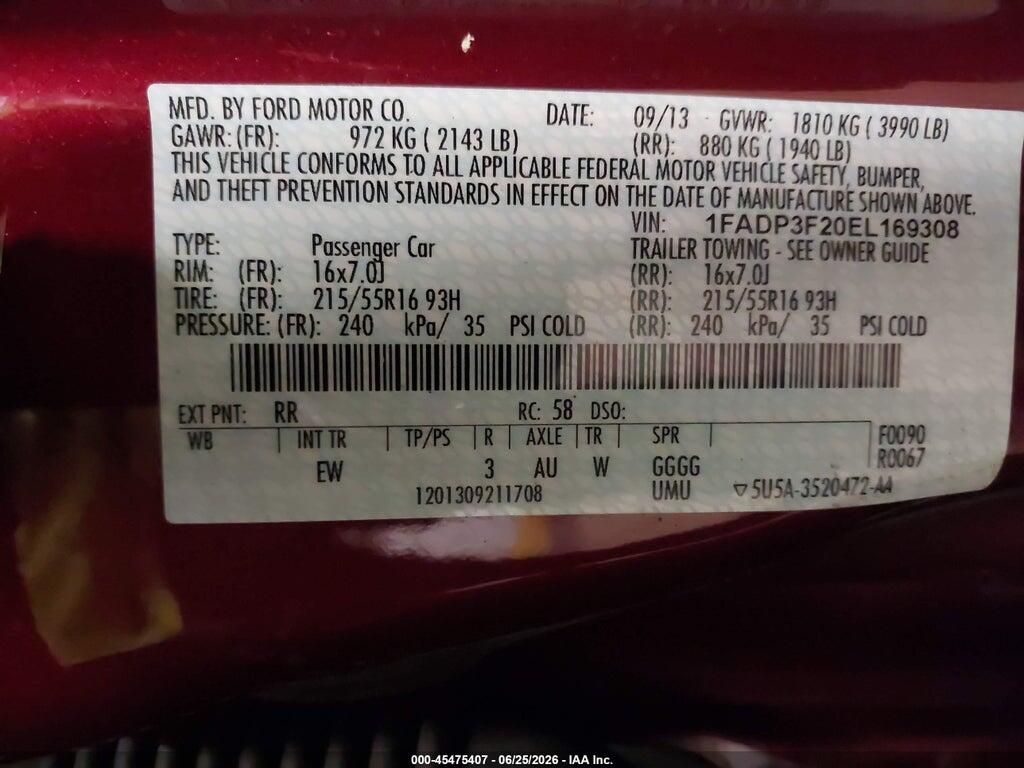1FADP3F20EL169308 2014 FORD FOCUS photo no. 9