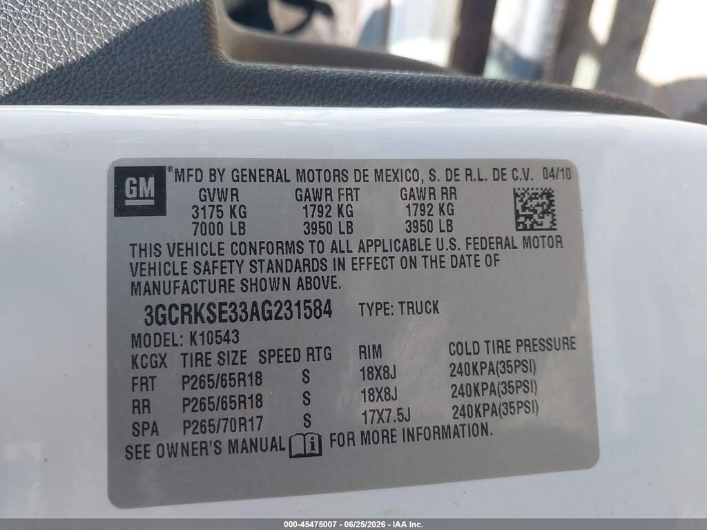 3GCRKSE33AG231584 2010 CHEVROLET SILVERADO 1500 photo no. 9