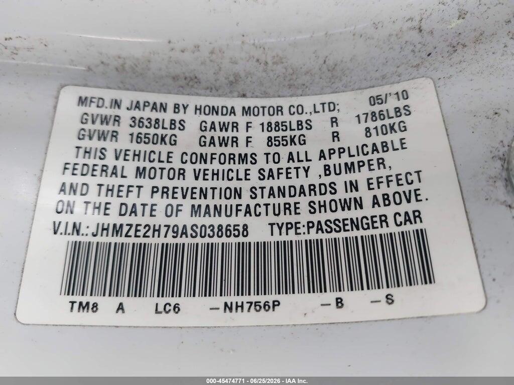 JHMZE2H79AS038658 2010 HONDA INSIGHT photo no. 9