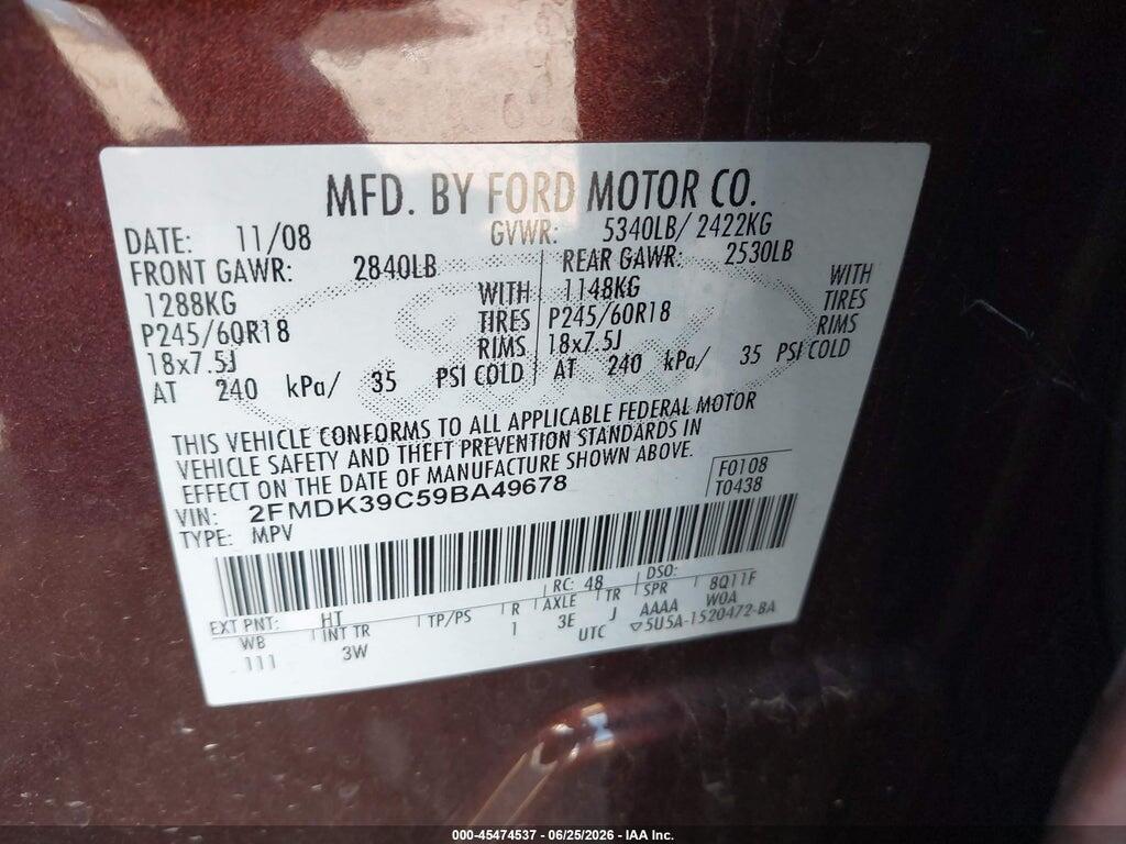 2FMDK39C59BA49678 2009 FORD EDGE photo no. 9