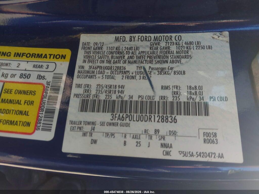 3FA6P0LU0DR128836 2013 FORD FUSION HYBRID photo no. 9