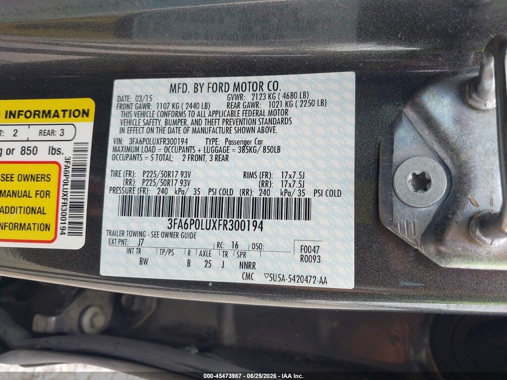 3FA6P0LUXFR300194 2015 FORD FUSION HYBRID photo no. 9