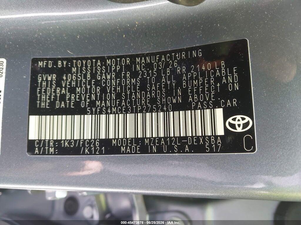 5YFS4MCE3TP275240 2026 TOYOTA COROLLA photo no. 9