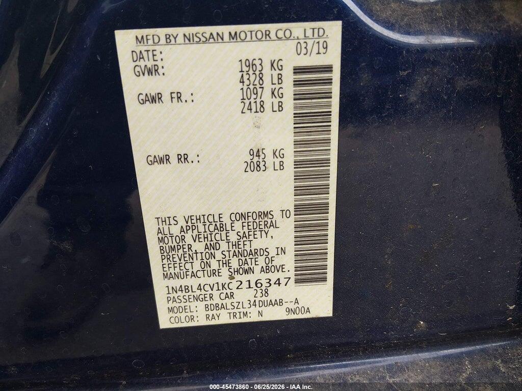 1N4BL4CV1KC216347 2019 NISSAN ALTIMA photo no. 9