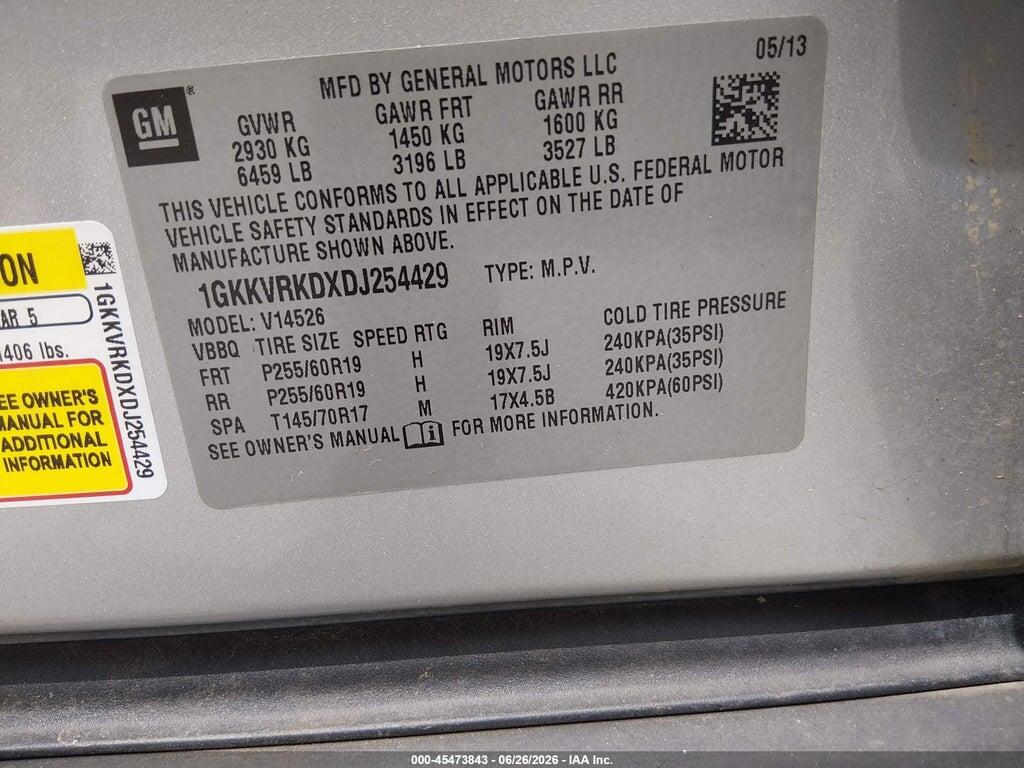 1GKKVRKDXDJ254429 2013 GMC ACADIA photo no. 9