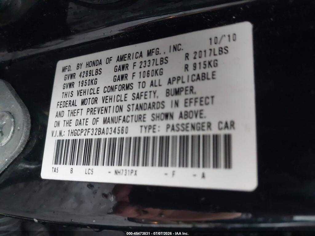 1HGCP2F32BA034560 2011 HONDA ACCORD photo no. 9