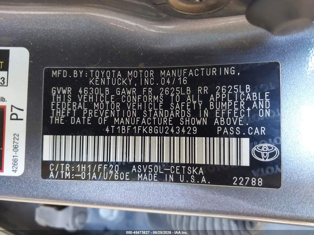 4T1BF1FK8GU243429 2016 TOYOTA CAMRY photo no. 9