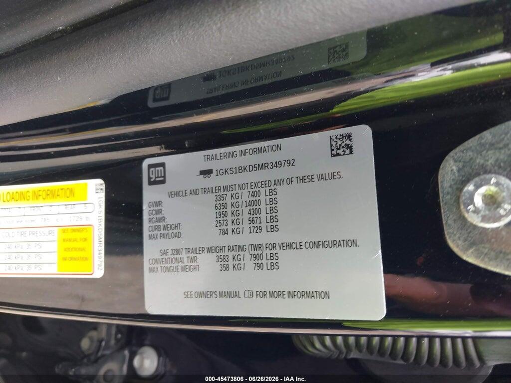 1GKS1BKD5MR349792 2021 GMC YUKON photo no. 9