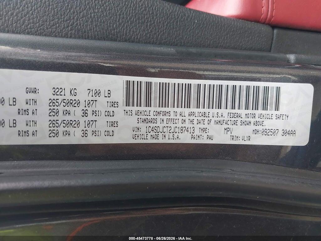 1C4SDJCT2JC187413 2018 DODGE DURANGO photo no. 9
