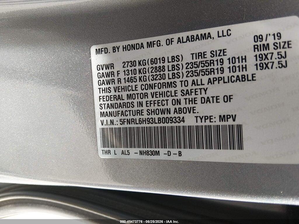 5FNRL6H93LB009334 2020 HONDA ODYSSEY photo no. 9
