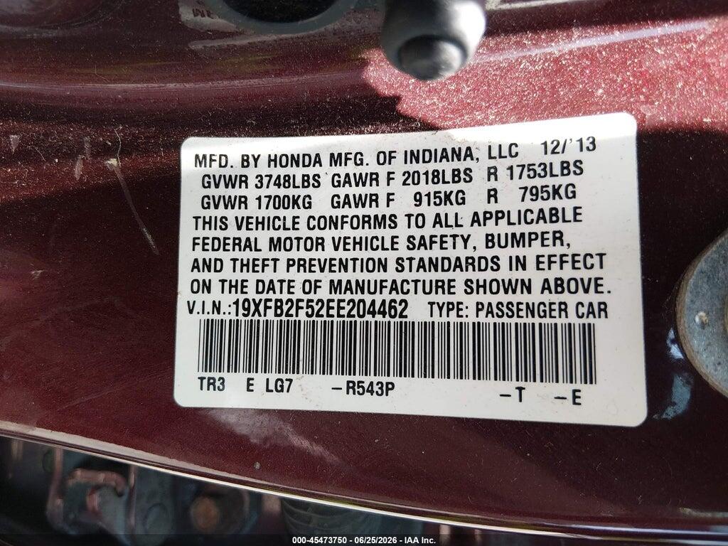 19XFB2F52EE204462 2014 HONDA CIVIC photo no. 9