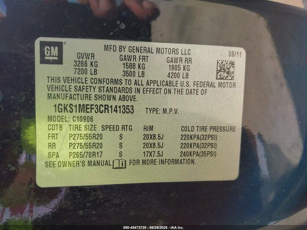 1GKS1MEF3CR141353 2012 GMC YUKON XL 1500 photo no. 9