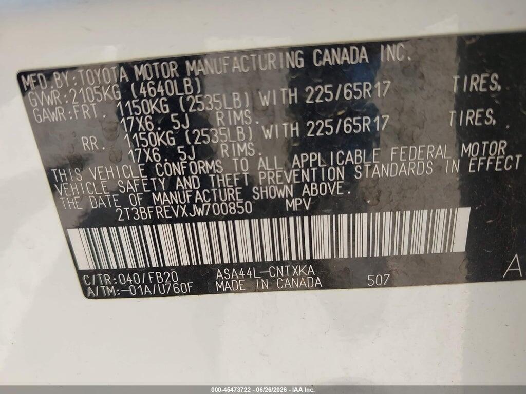 2T3BFREVXJW700850 2018 TOYOTA RAV4 photo no. 9