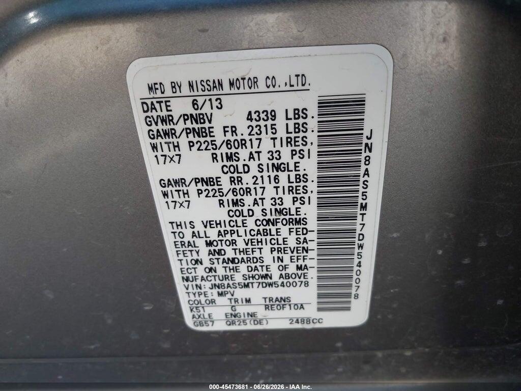 JN8AS5MT7DW540078 2013 NISSAN ROGUE photo no. 9