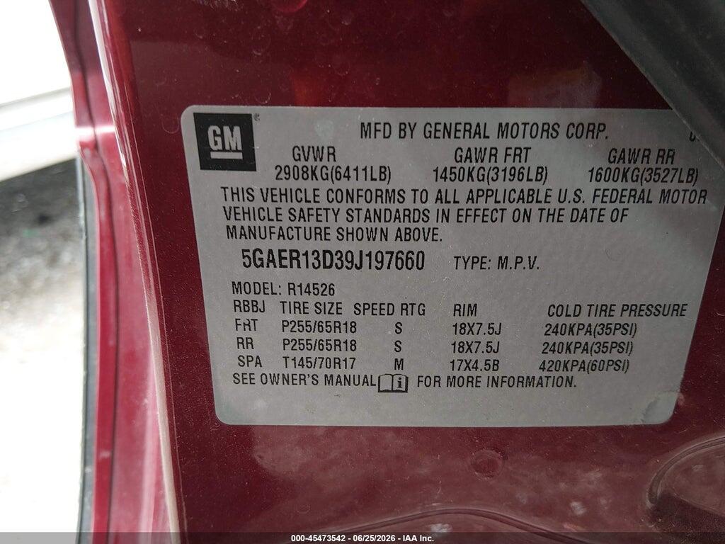 5GAER13D39J197660 2009 BUICK ENCLAVE photo no. 9