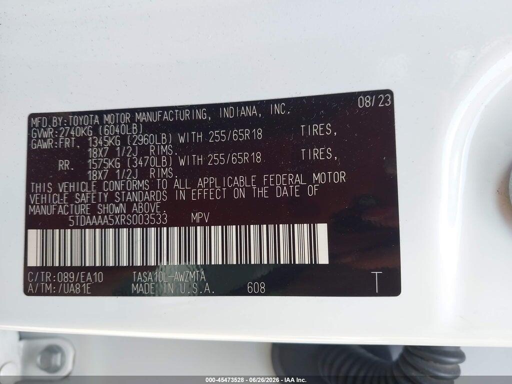 5TDAAAA5XRS003533 2024 TOYOTA GRAND HIGHLANDER photo no. 9