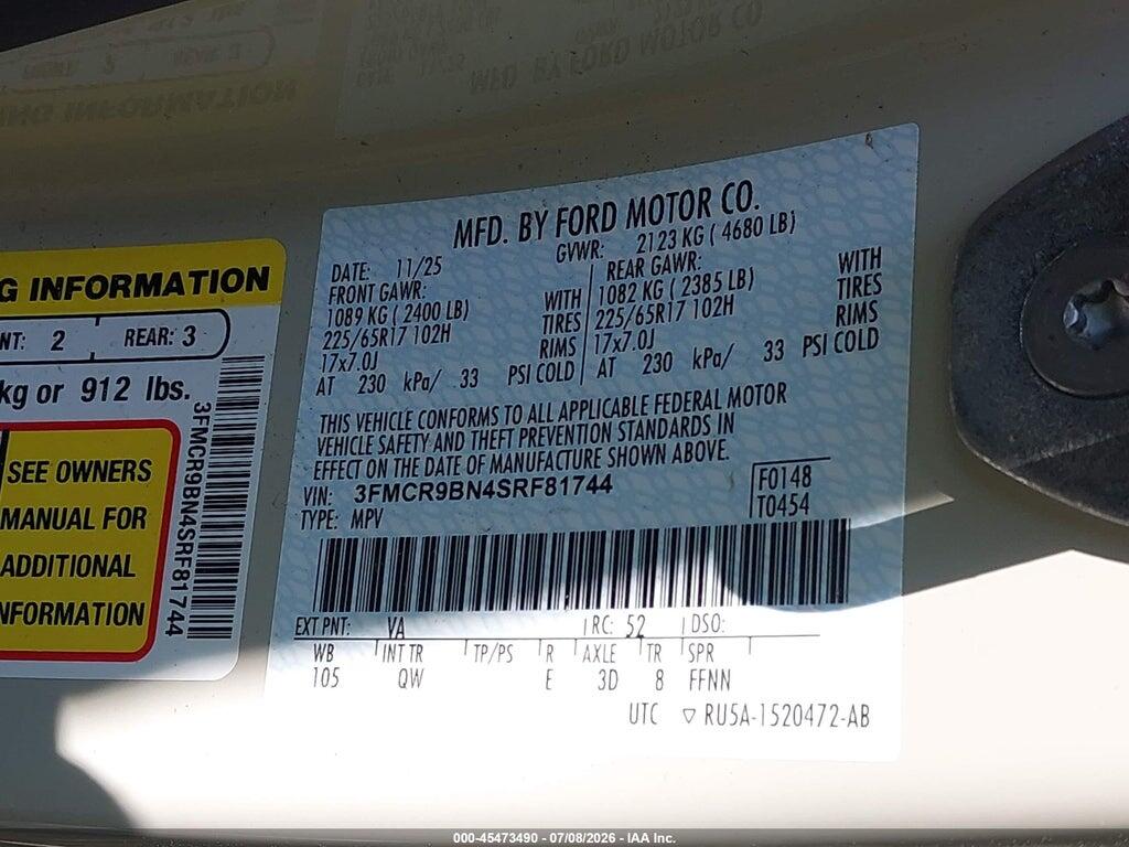 3FMCR9BN4SRF81744 2025 FORD BRONCO SPORT photo no. 9